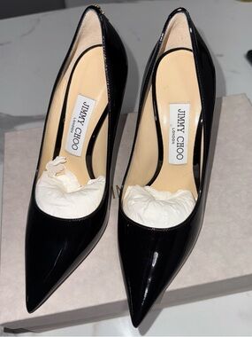 Jimmy Choo Black Patent Pointed Toe Pumps Love 100 Size 36.5 WORN ONCE